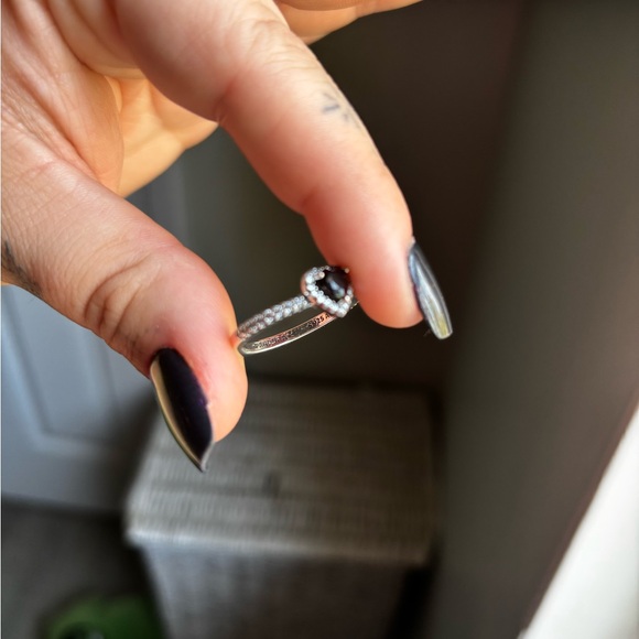 Pandora Silver Heart Ring with Black Stone - Picture 2 of 2